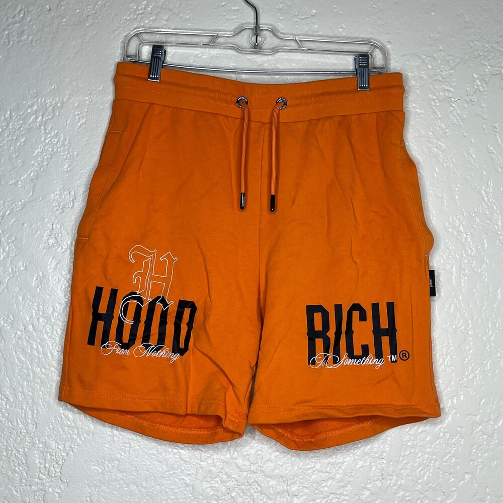 Hoodrich‎ Vici Fleece Shorts Streetwear Casual Graphic Men Orange Medium